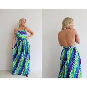 Vibrant Multicolor Halter Maxi Dress